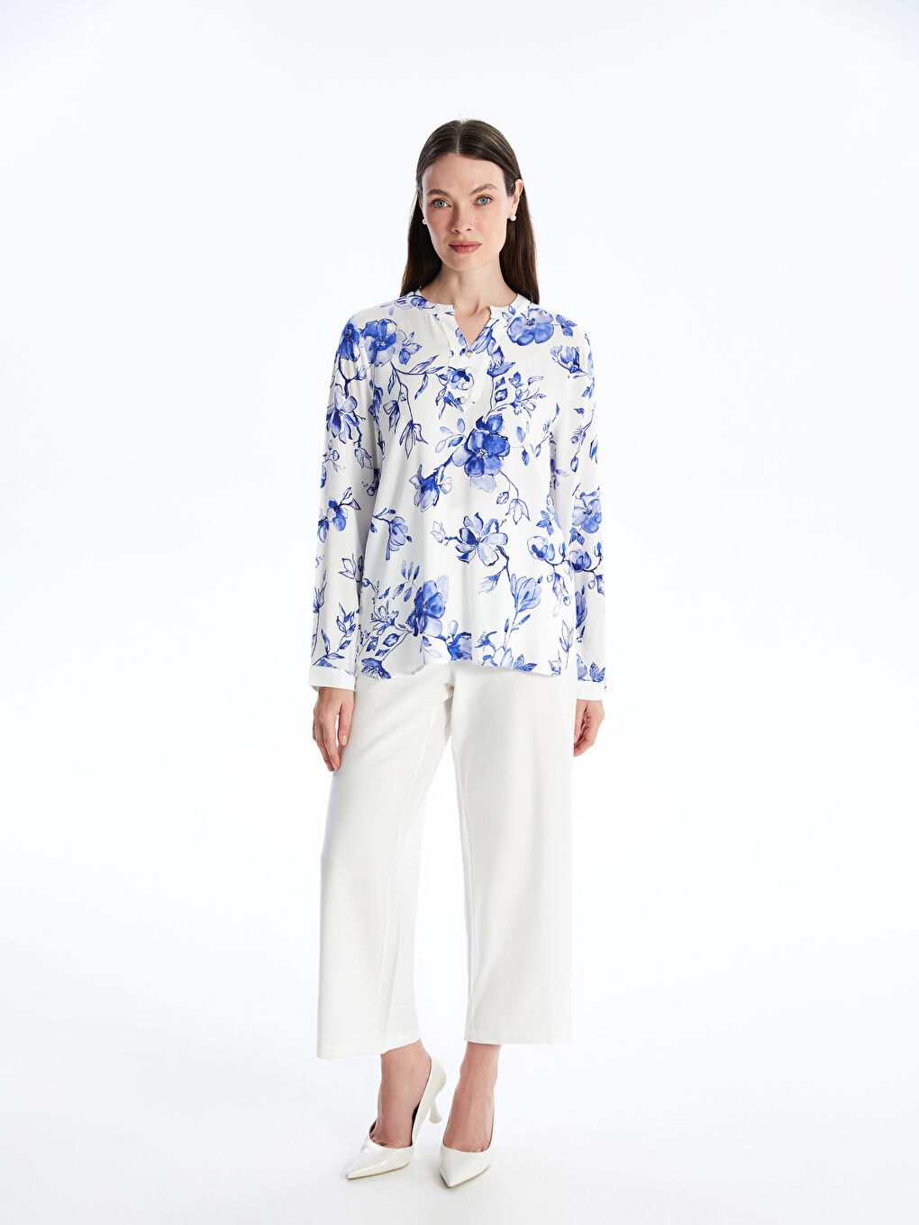 Women's Crew Neck Floral Long Sleeve Blouse -S4N566Z8-LRA