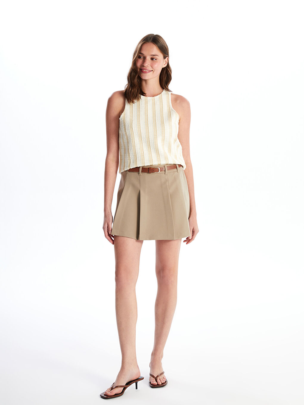 Slim Fit Women's Pleated Skirt -S4N573Z8-GRC