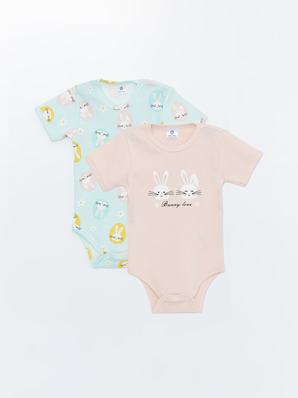 Pembe Bisiklet Yaka Kız Bebek Çıtçıtlı Bodysuit 2'li