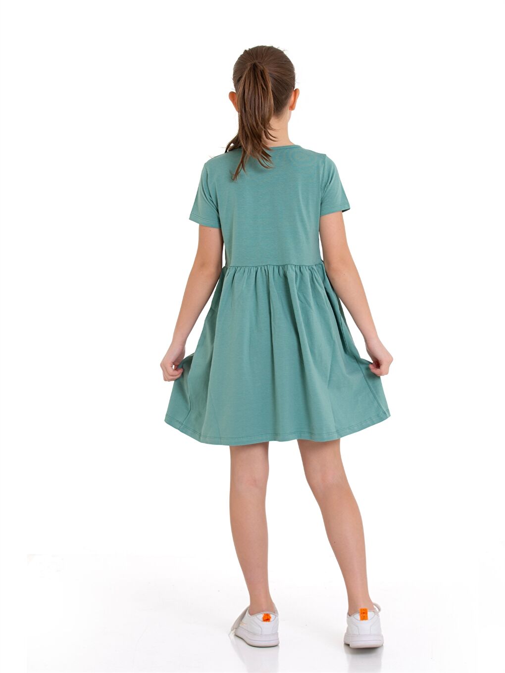 Yeşil Bisiklet Yaka Kız Çocuk Elbise-3