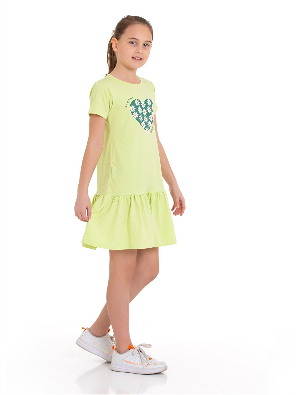 Yeşil Bisiklet Yaka Kız Çocuk Elbise-4