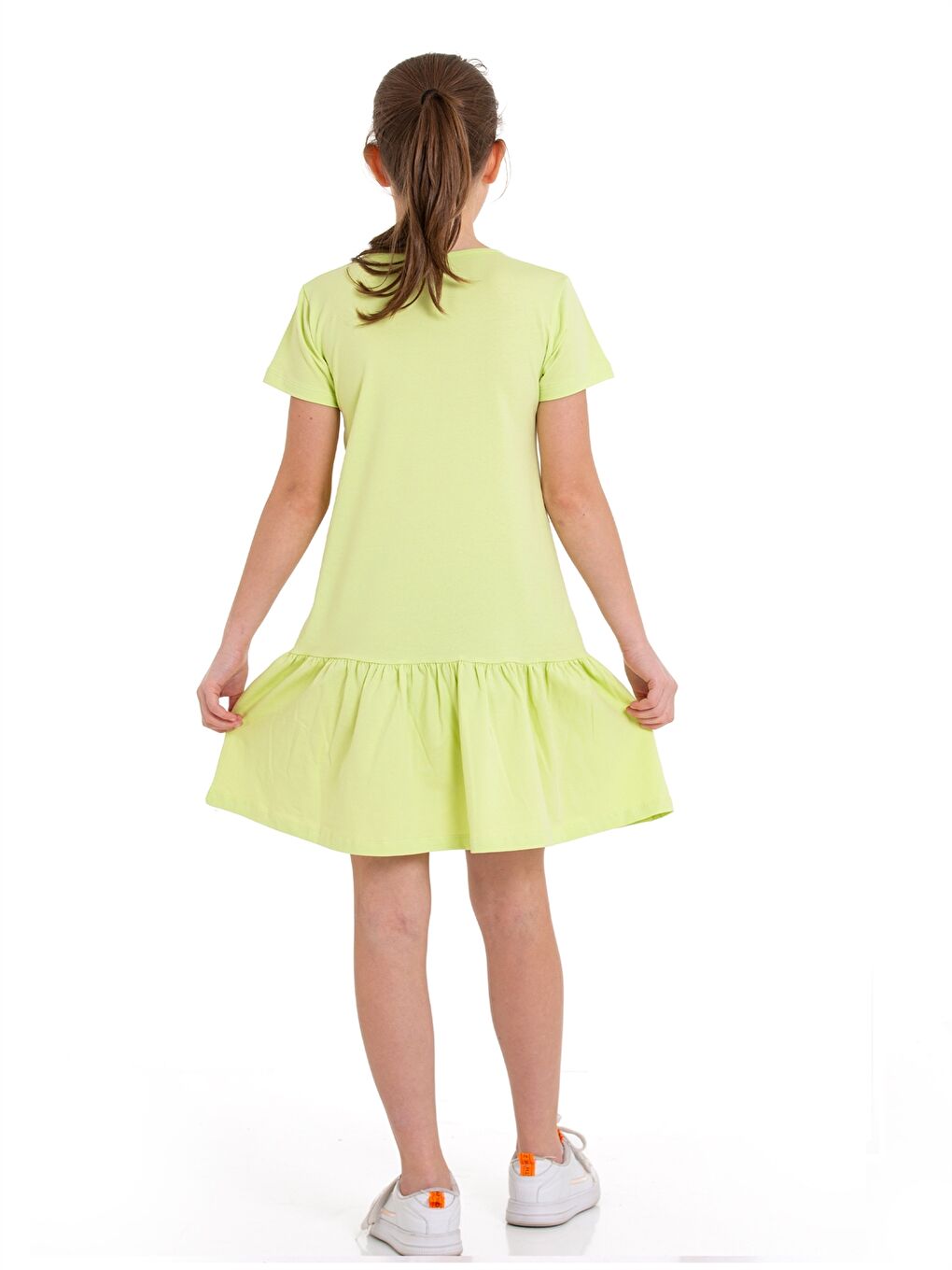 Yeşil Bisiklet Yaka Kız Çocuk Elbise-5