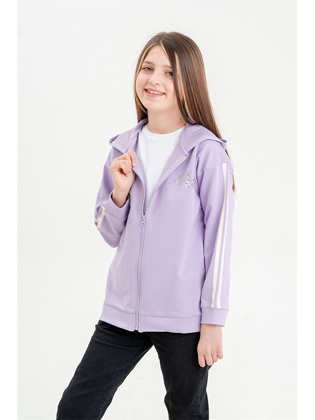 Mışıl Kids Lila Kapüşonlu Kız Çocuk Fermuarlı Sweatshirt - 2