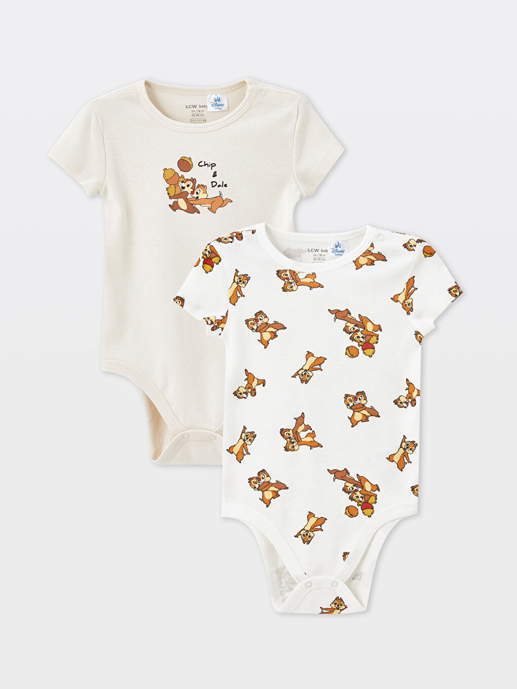 Crew Neck Chip and Dale Printed Short Sleeve Baby Boy Snap-Button Bodysuit Set of 2 -S4N716Z1-SEZ
