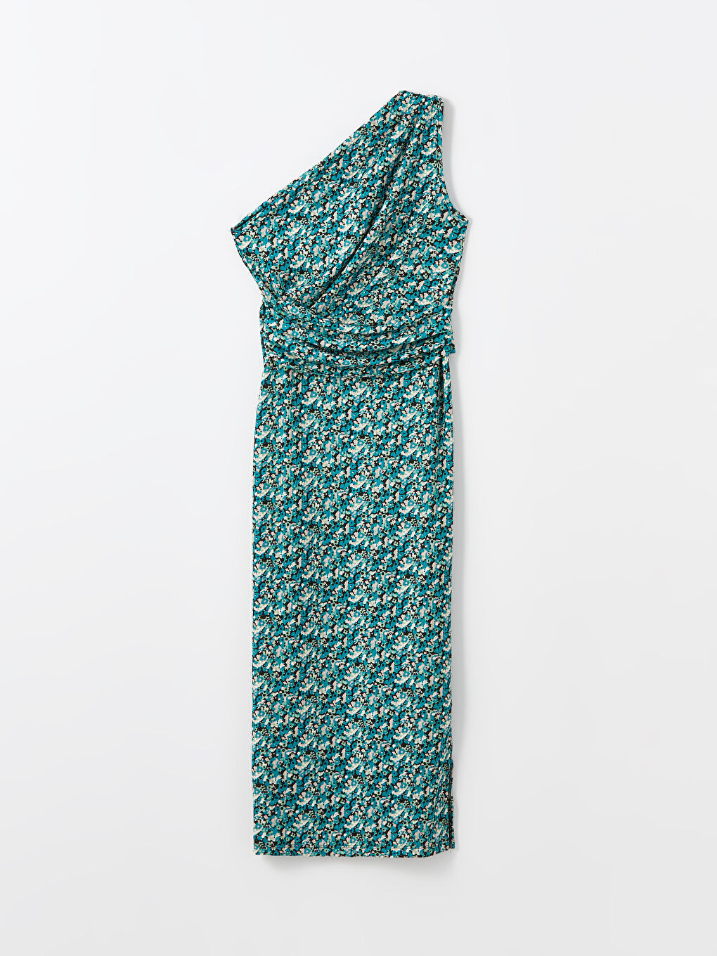 Karışık Tek Omuz Desenli Kadın Elbise-4