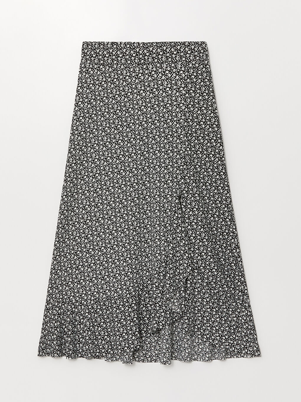 Siyah Beli Lastikli Çiçekli Kadın Etek-4