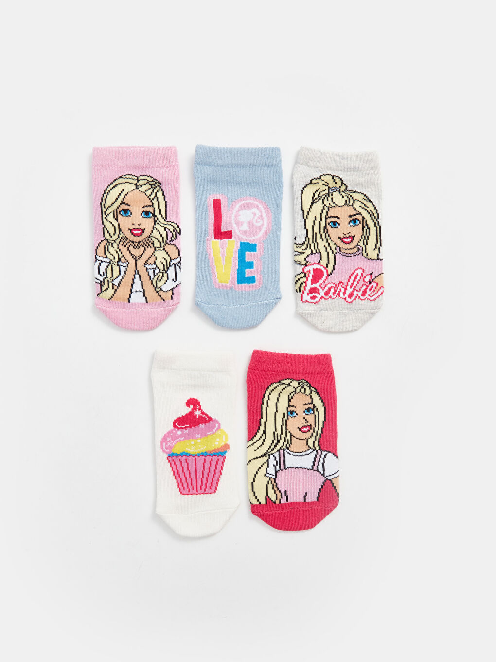 Pembe Barbie Desenli Kız Çocuk Patik Çorap 5'li