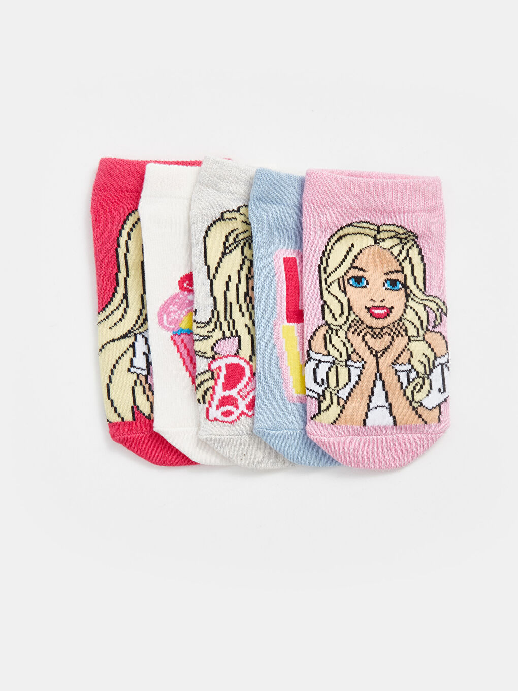 Pembe Barbie Desenli Kız Çocuk Patik Çorap 5'li-1