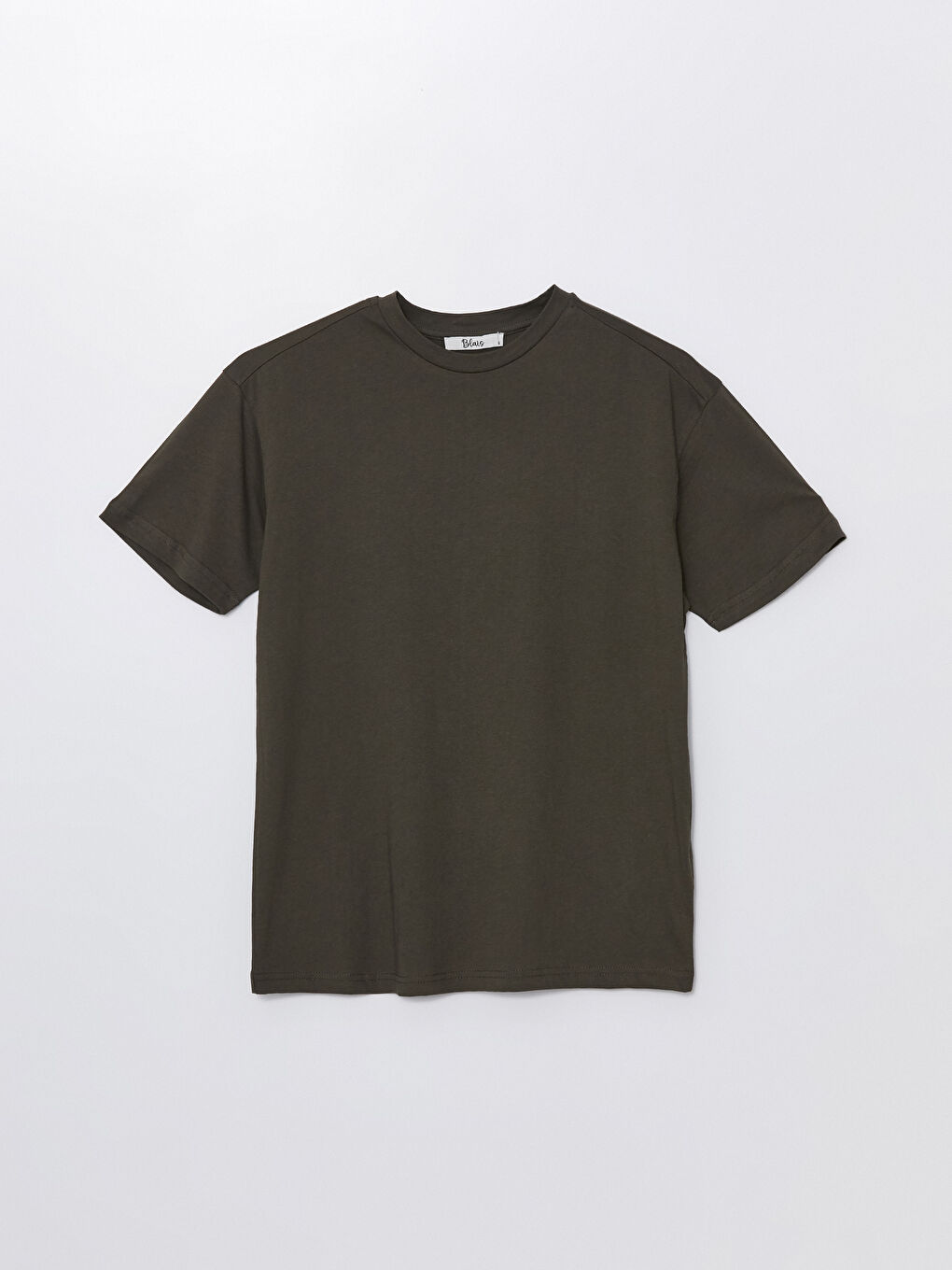 Haki Bisiklet Yaka Düz Kısa Kollu Kadın Tişört-5