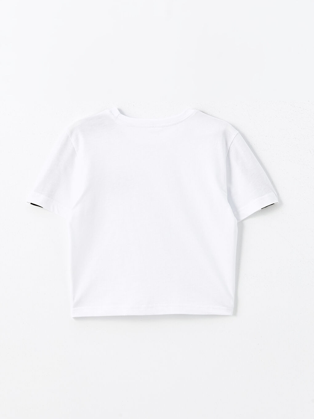 Beyaz Bisiklet Yaka Baskılı Kısa Kollu Kadın Crop-5