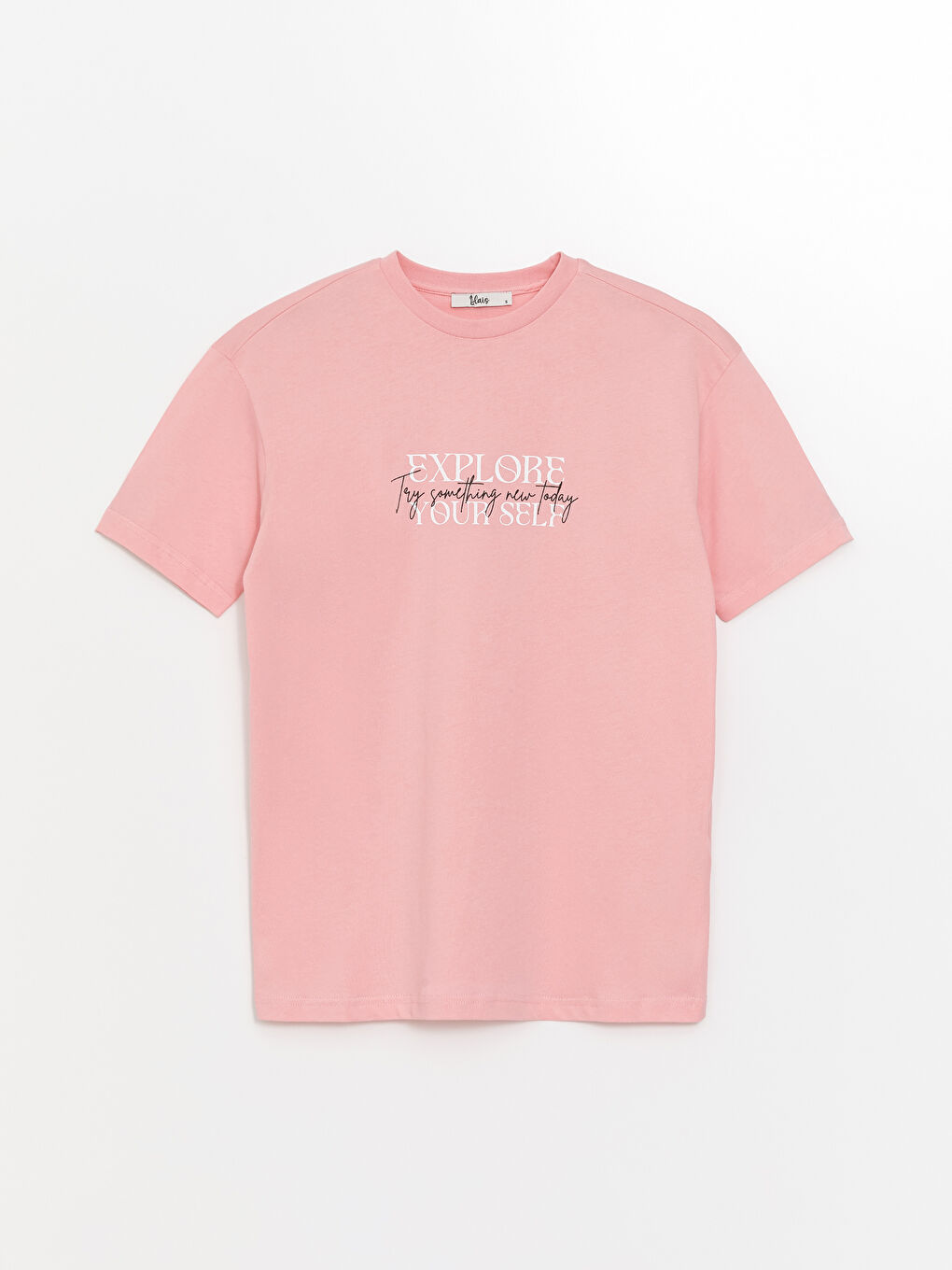 Pembe Bisiklet Yaka Baskılı Kısa Kollu Kadın Tişört-5