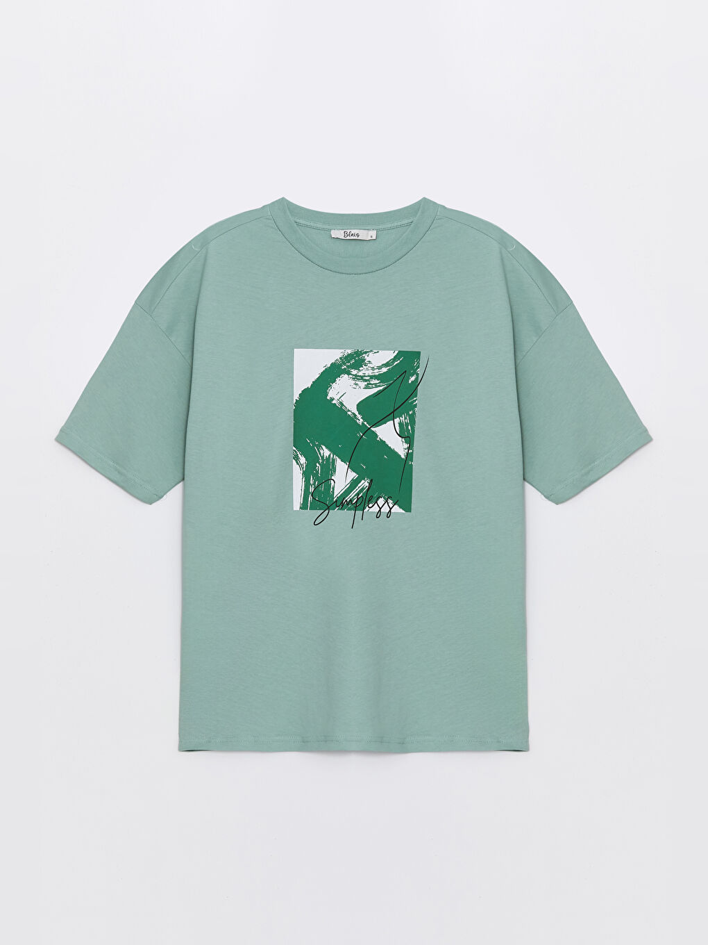 Yeşil Bisiklet Yaka Baskılı Kısa Kollu Kadın Tişört-5