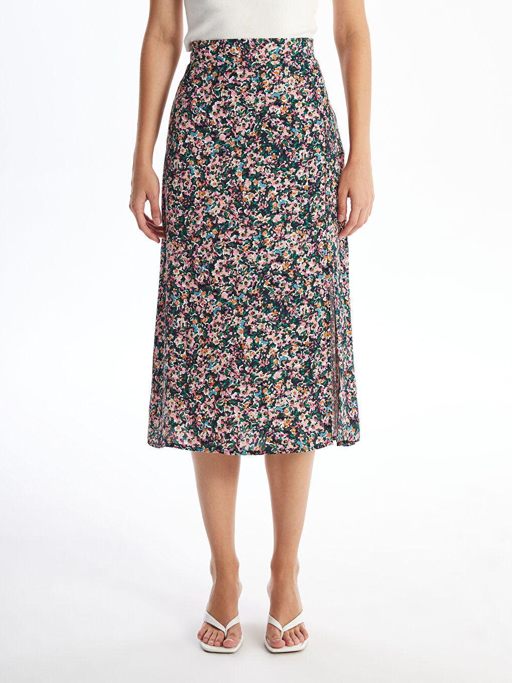 Karışık Beli Lastikli Çiçekli Kadın Etek-1