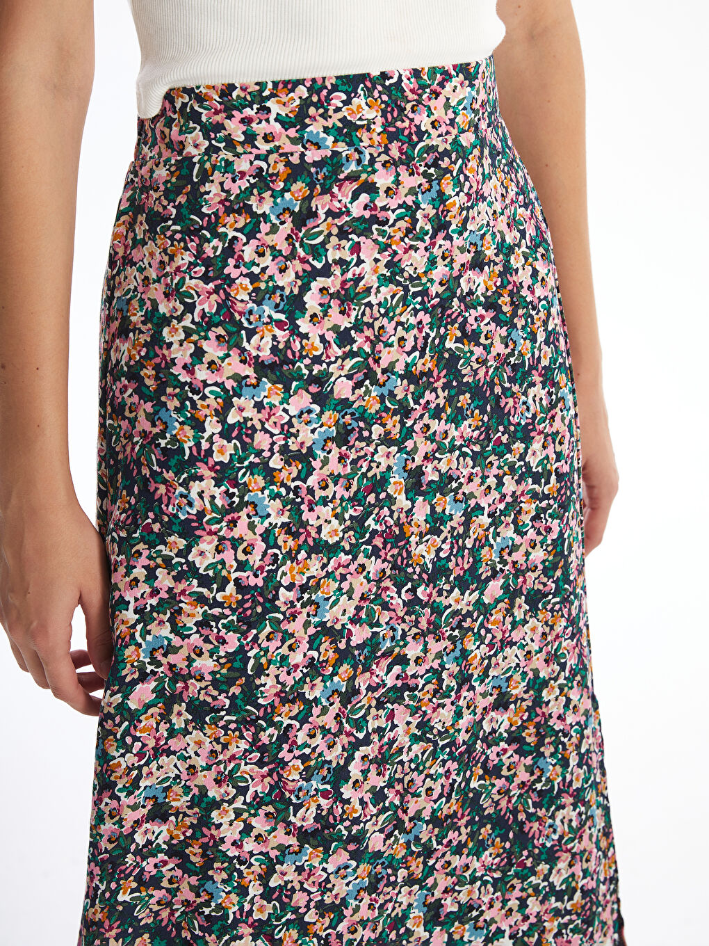 Karışık Beli Lastikli Çiçekli Kadın Etek-2