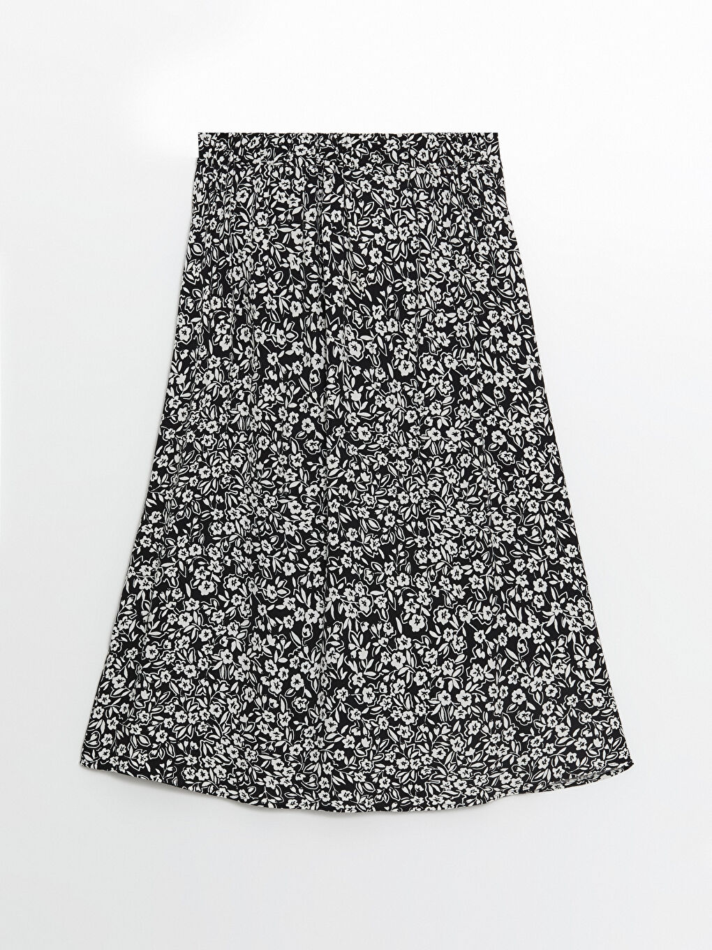 Siyah Beli Lastikli Çiçekli Kadın Etek-5