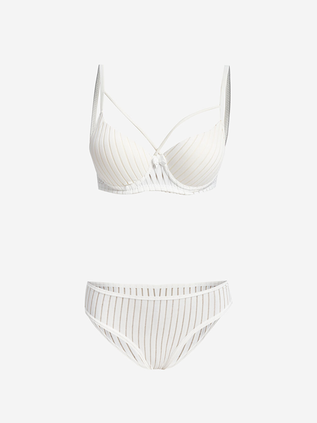 Ekru Çapraz Çizgili Sütyen Takım