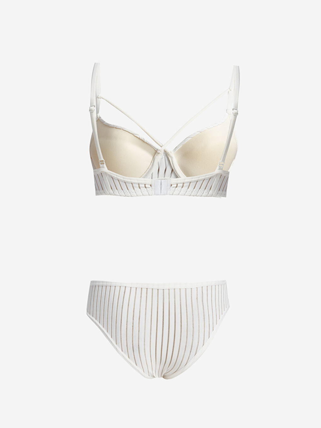 Ekru Çapraz Çizgili Sütyen Takım-1