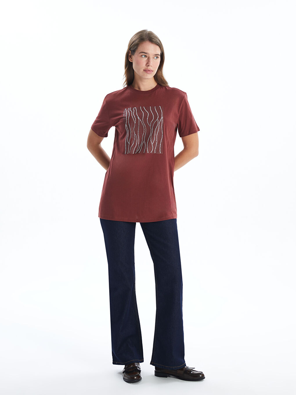 LCW Modest Bordo Bisiklet Yaka Baskılı Kadın Tunik - 1