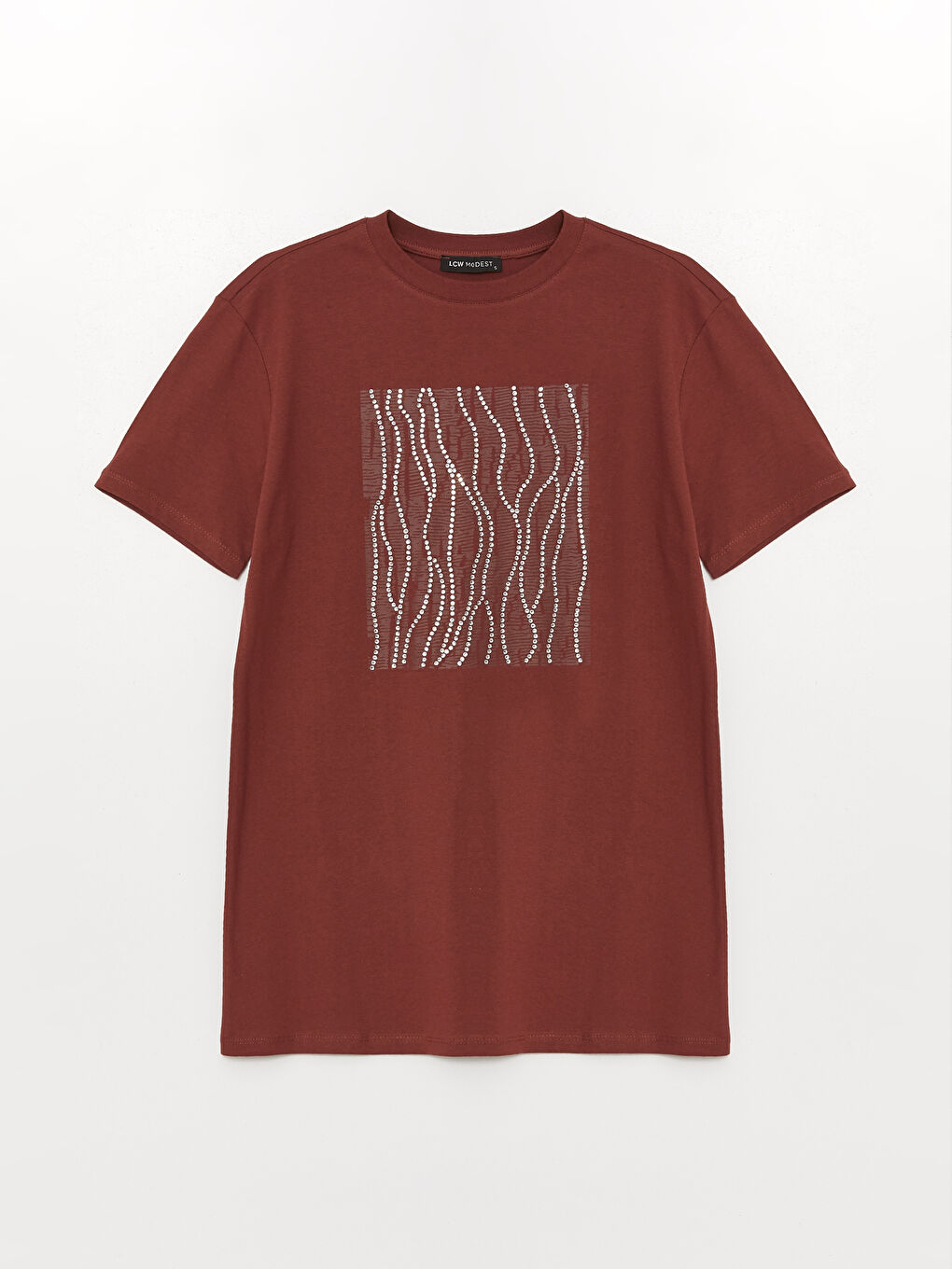 LCW Modest Bordo Bisiklet Yaka Baskılı Kadın Tunik - 4