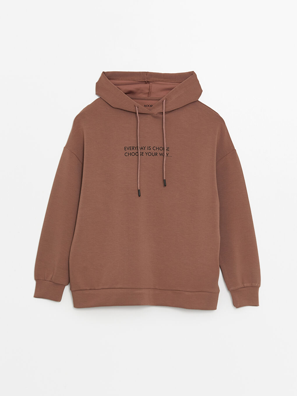 KOOR Açık Kahverengi Baskılı Uzun Kollu Kadın Hoodie - 4