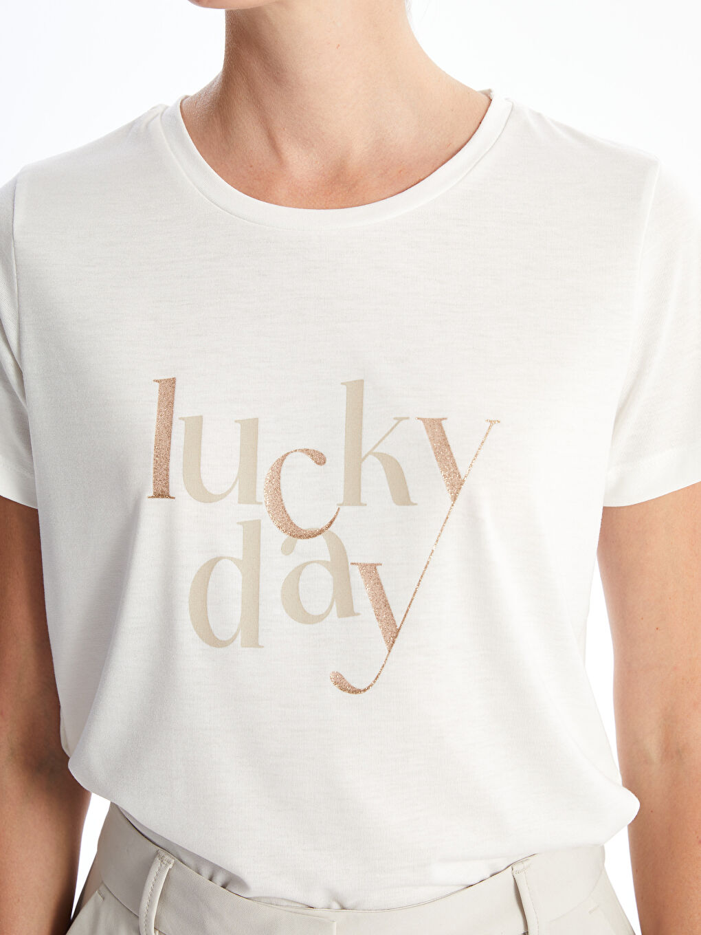 Crew Neck Printed Short Sleeve Women's T-shirt -S4NB34Z8-R9J