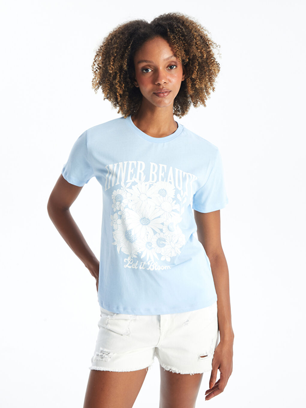 Crew Neck Printed Short Sleeve Women's T-shirt -S4NC19Z8-QYD
