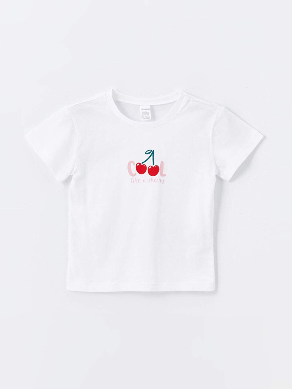 Beyaz Bisiklet Yaka Kiraz Baskılı Kız Çocuk Tişört