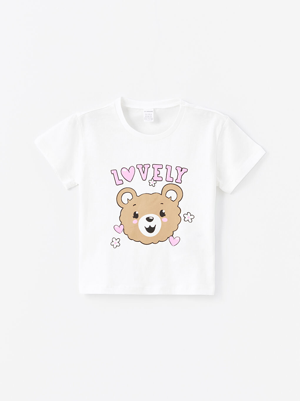 Ekru Bisiklet Yaka Kısa Kollu Baskılı Kız Bebek Tişört ve Tayt 2'li Takım-1