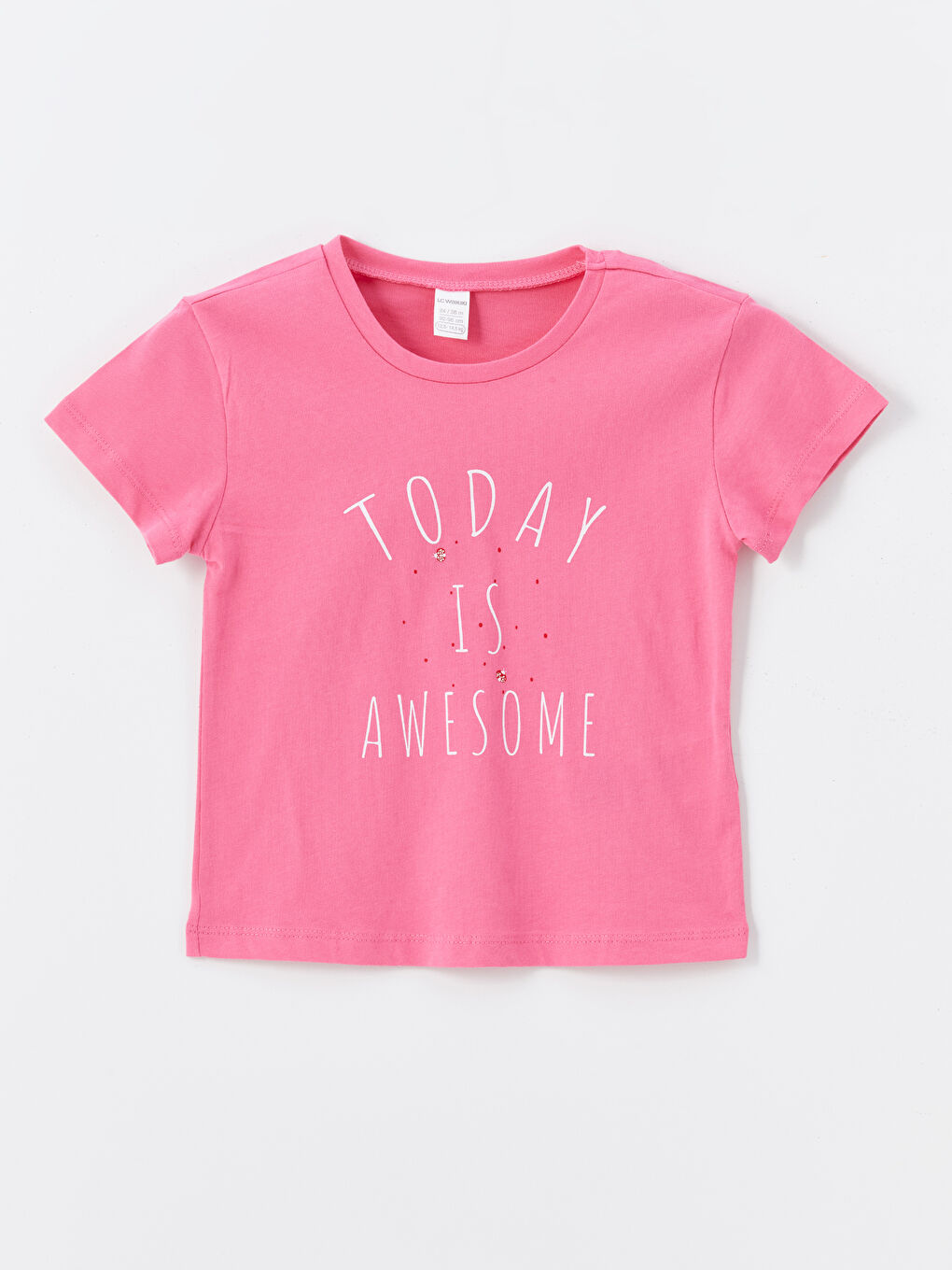 Pembe Bisiklet Yaka Baskılı Kız Çocuk Tişört