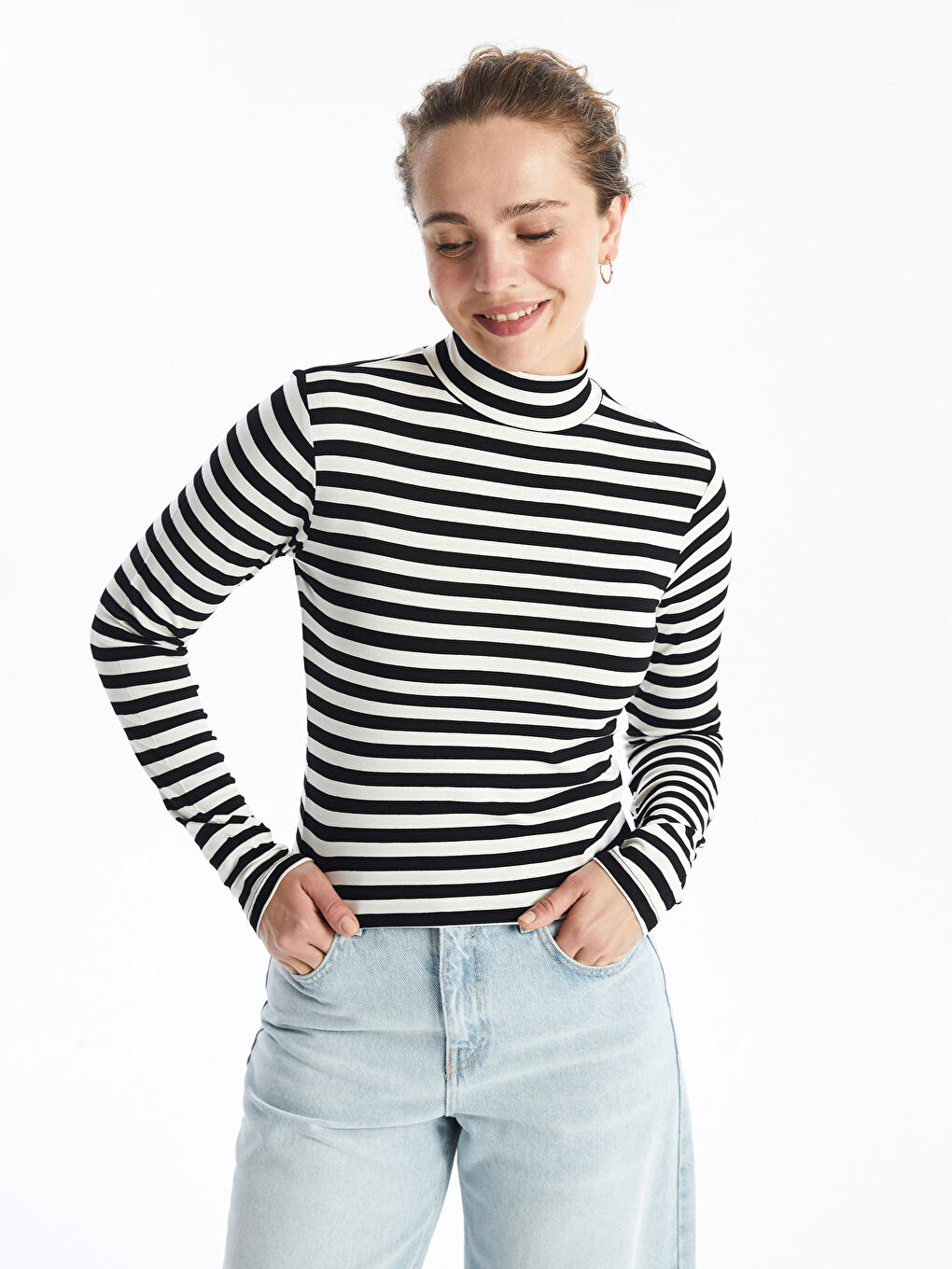High Neck Striped Long Sleeve Women's Body -S4ND18Z8-LEG
