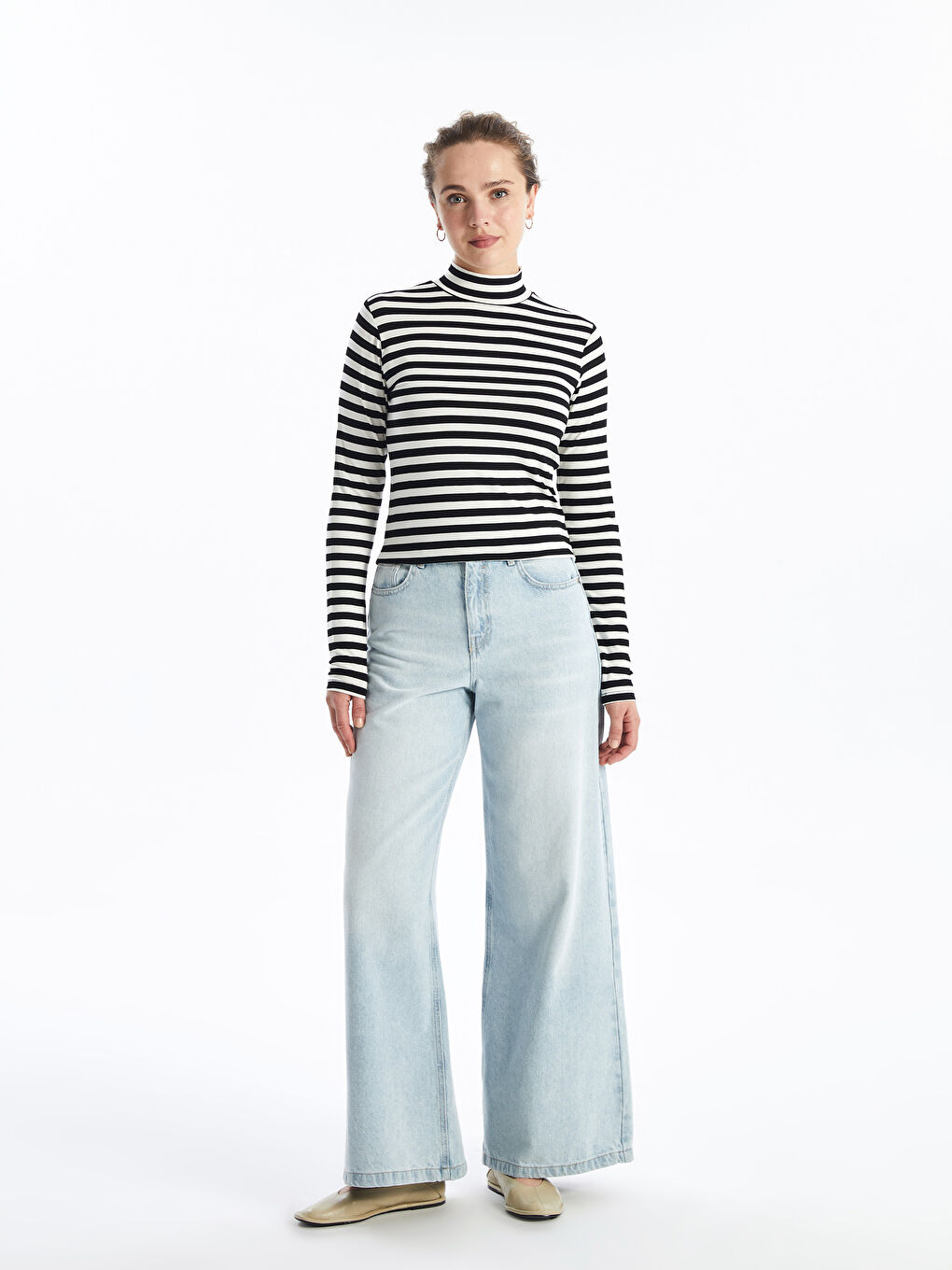High Neck Striped Long Sleeve Women's Body -S4ND18Z8-LEG