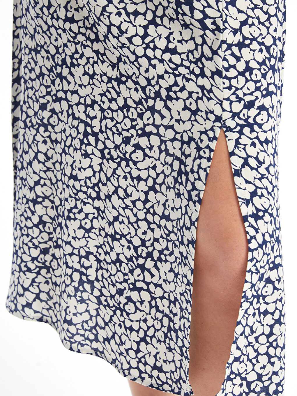 Lacivert Beli Lastikli Desenli A Kesim Kadın Etek-2