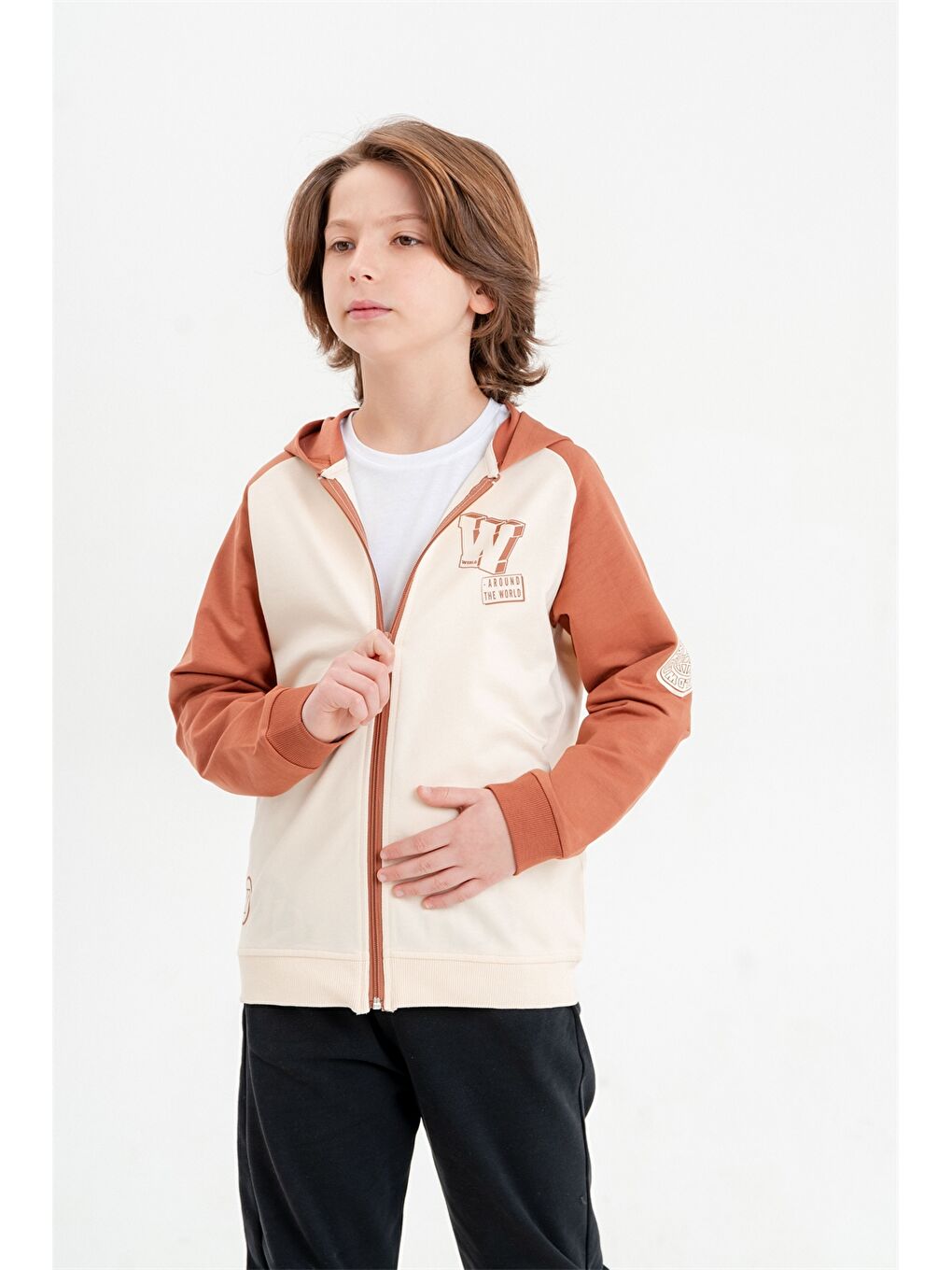 Mışıl Kids Kahverengi Kapüşonlu Erkek Çocuk Fermuarlı Sweatshirt - 4