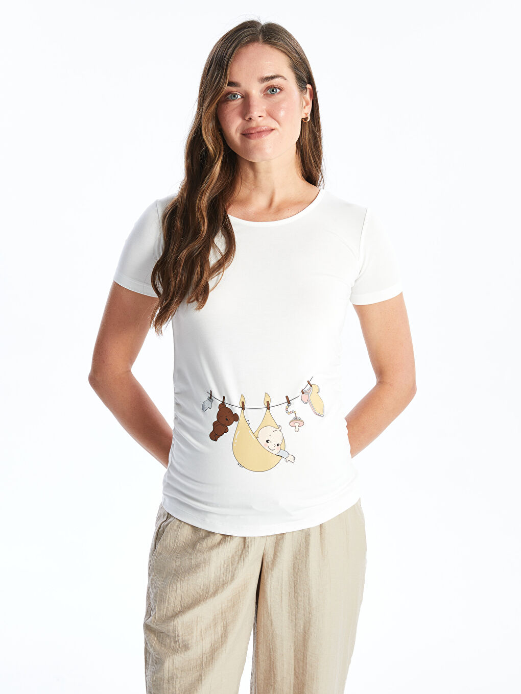 Crew Neck Printed Short Sleeve Maternity T-shirt -S4NE53Z8-FDU