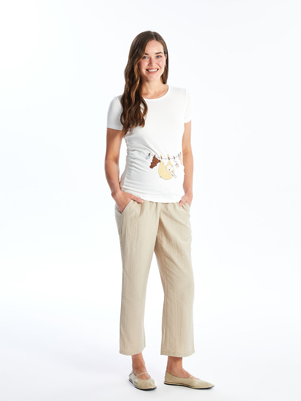 Crew Neck Printed Short Sleeve Maternity T-shirt -S4NE53Z8-FDU
