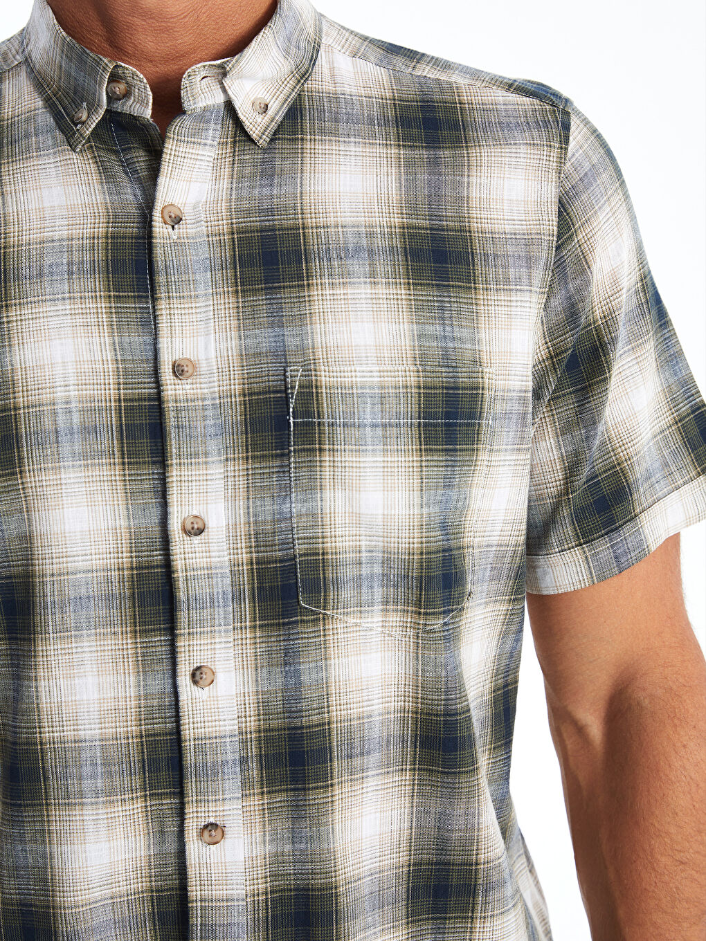 Regular Fit Short Sleeve Plaid Poplin Men's Shirt -S4NE72Z8-LME