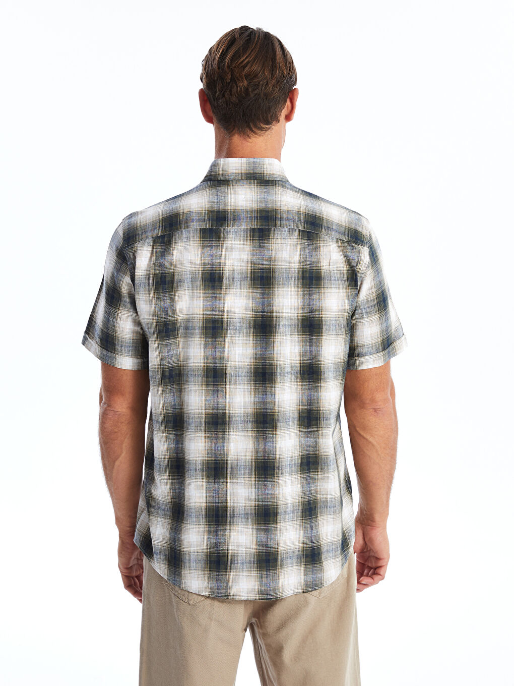 Regular Fit Short Sleeve Plaid Poplin Men's Shirt -S4NE72Z8-LME