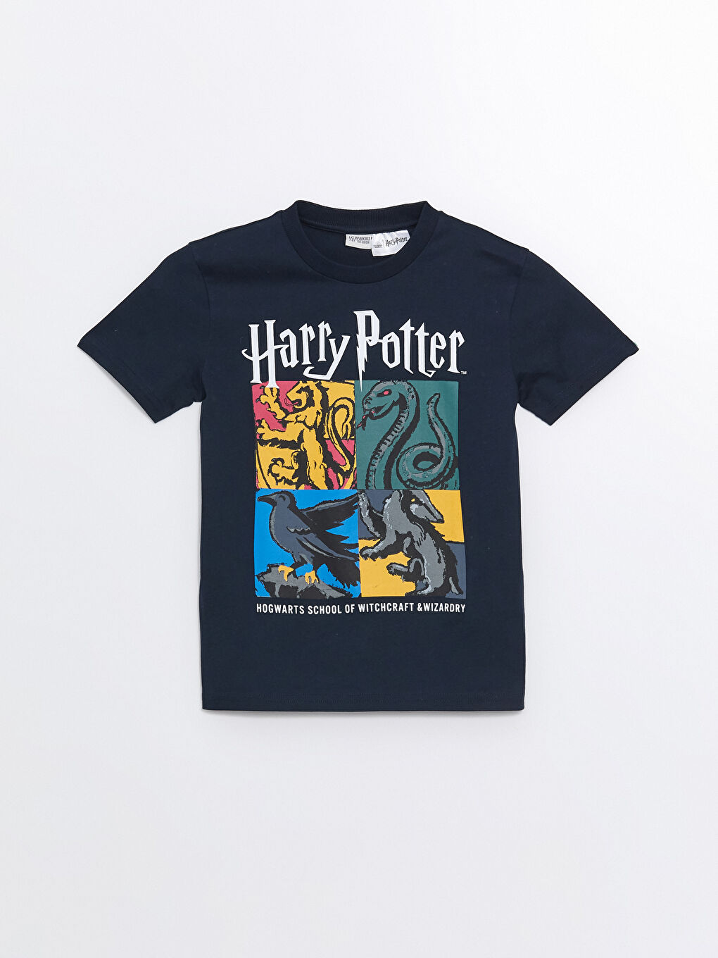 LCW Kids Yeni Lacivert Bisiklet Yaka Harry Potter Baskılı Kısa Kollu Erkek Çocuk Tişört