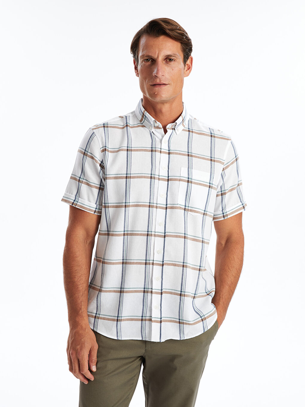 Standard Fit Short Sleeve Plaid Patterned Men's Shirt -S4NE94Z8-LKQ