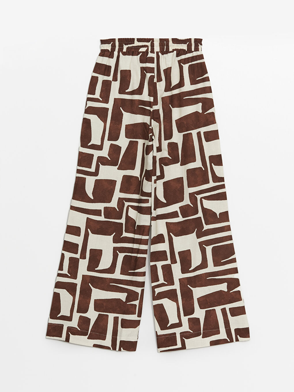 Patterned Linen Blend Women's Trousers with Elastic Waistband -S4NE99Z8-LR0