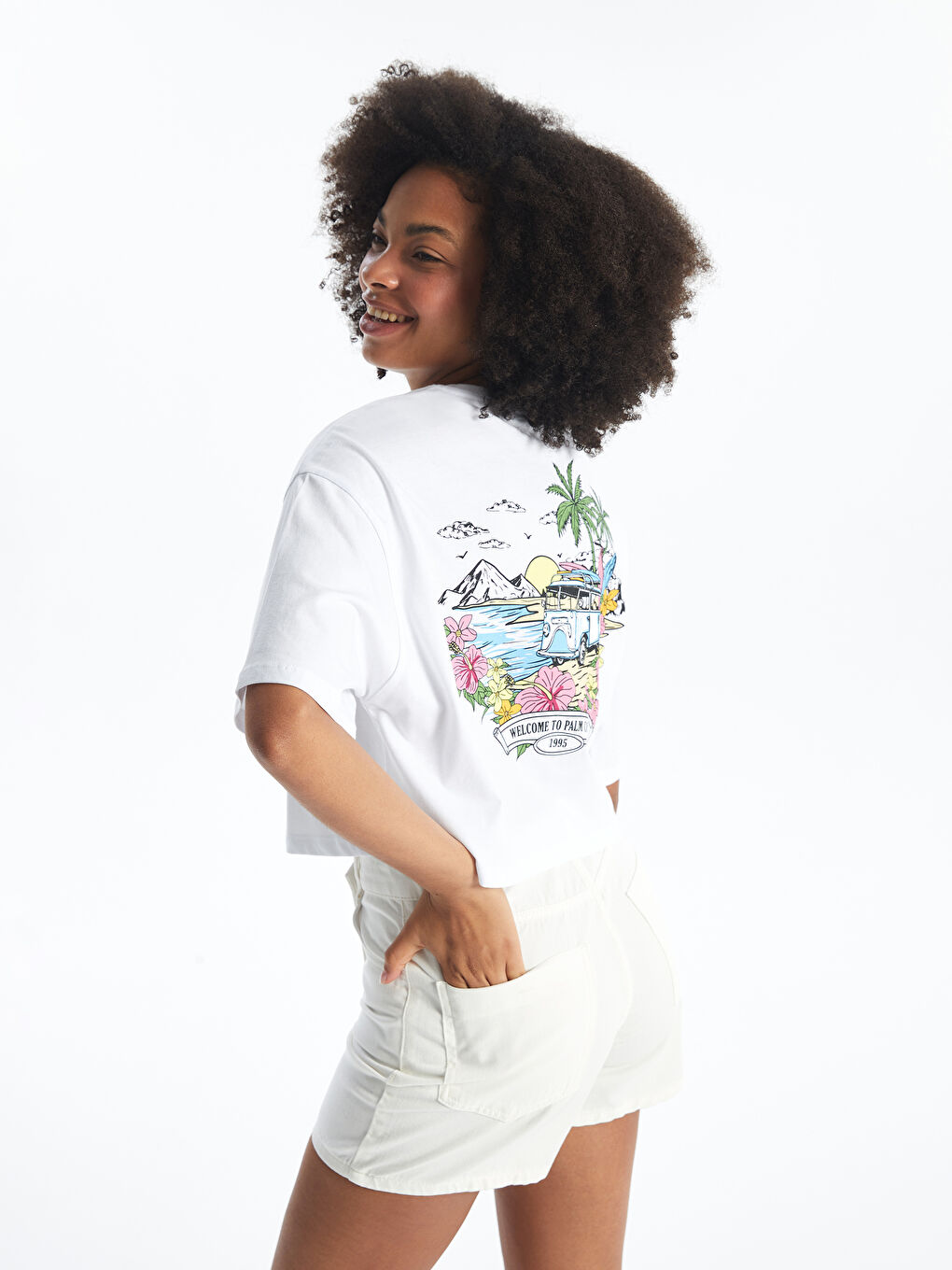 Crew Neck Printed Short Sleeve Oversize Women's Crop -S4NF26Z8-Q6K