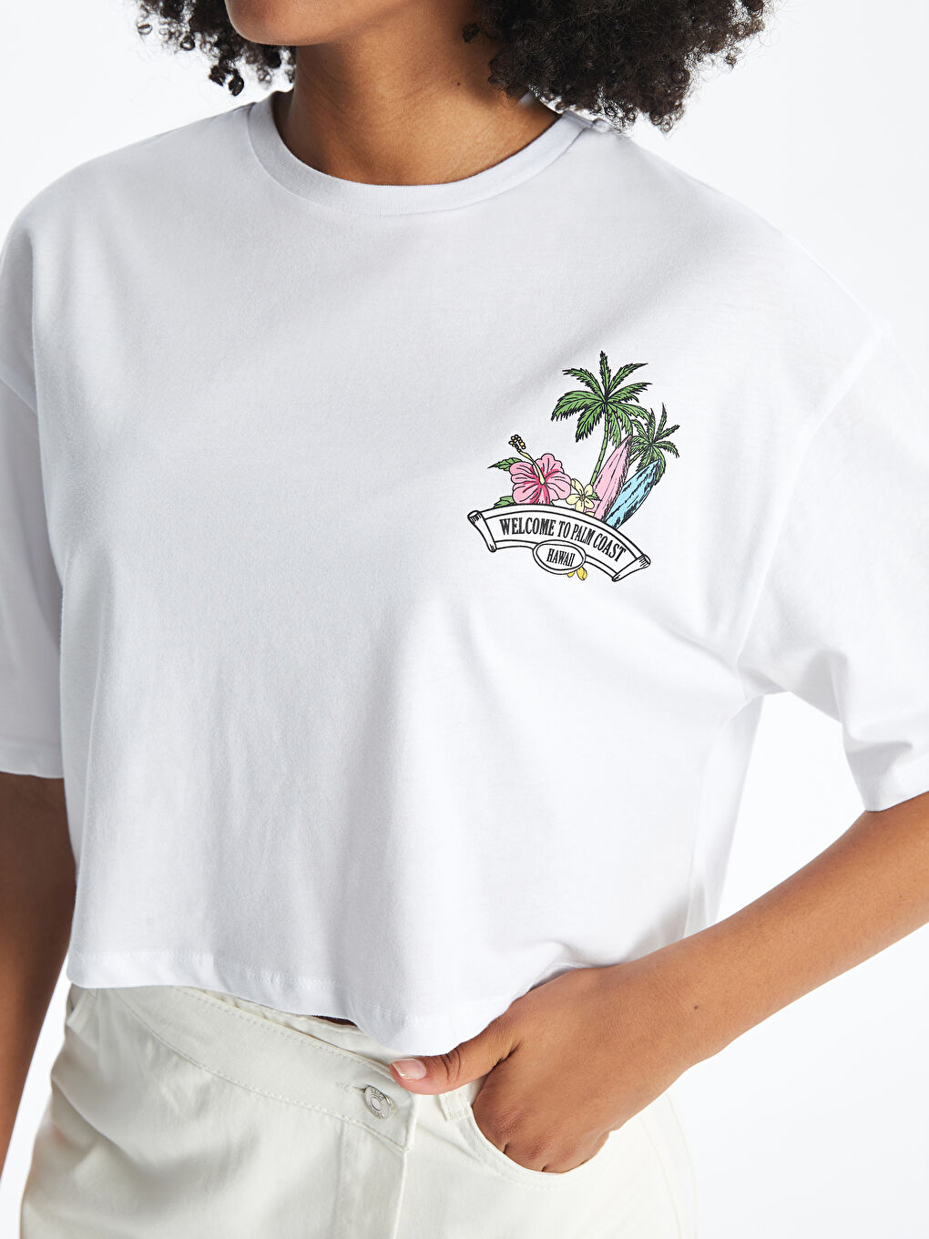Crew Neck Printed Short Sleeve Oversize Women's Crop -S4NF26Z8-Q6K