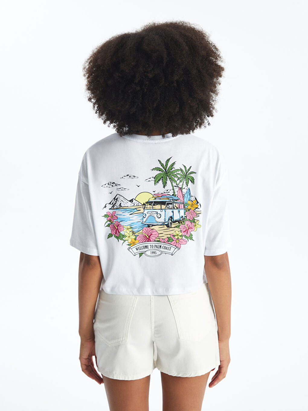 Crew Neck Printed Short Sleeve Oversize Women's Crop -S4NF26Z8-Q6K