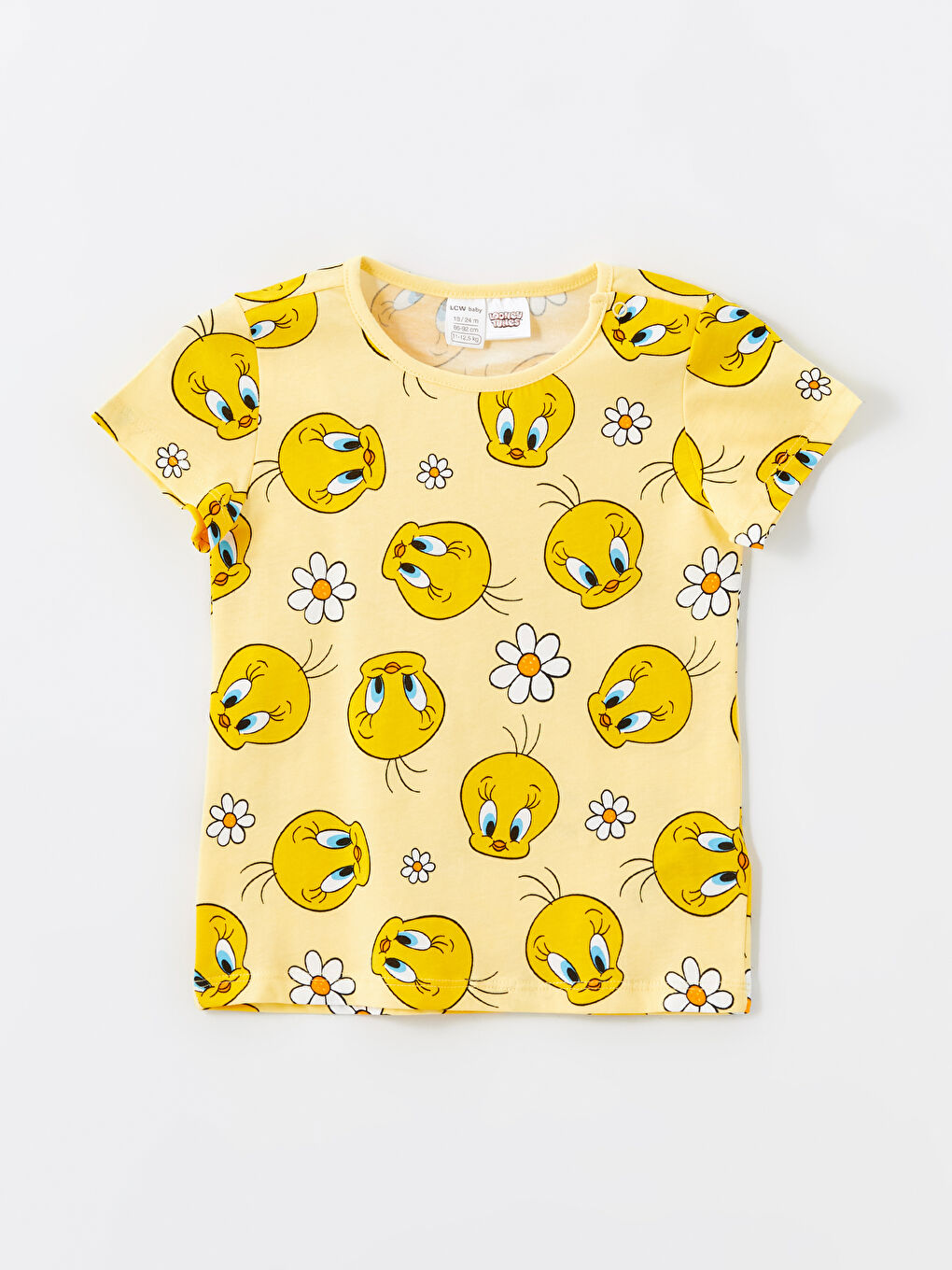 LCW baby Açık Sarı Baskılı Bisiklet Yaka Tweety Baskılı Kız Bebek Şortlu Pijama Takımı - 1