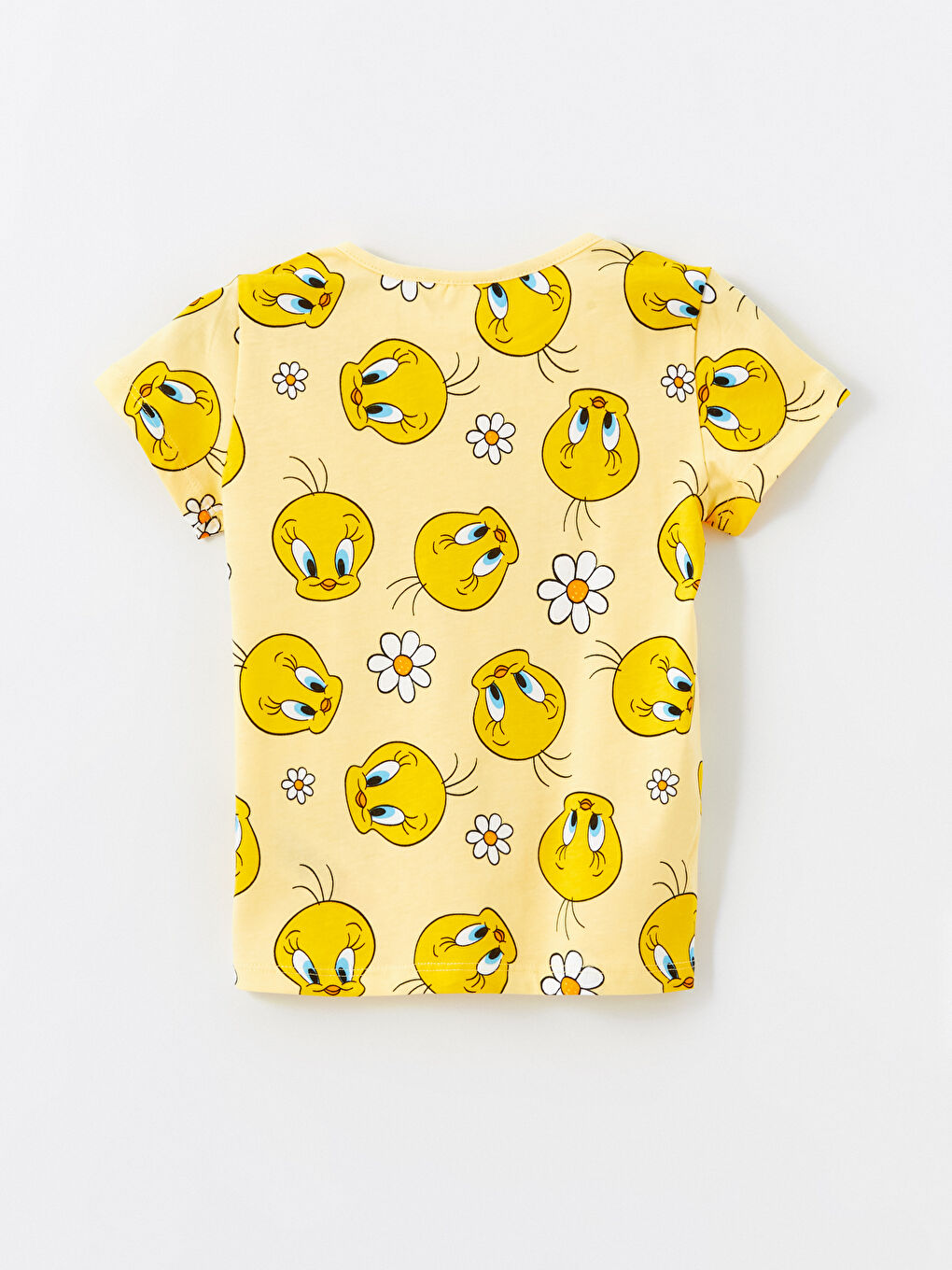 LCW baby Açık Sarı Baskılı Bisiklet Yaka Tweety Baskılı Kız Bebek Şortlu Pijama Takımı - 3