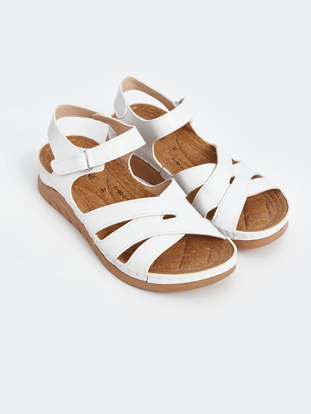 Beyaz Cırt Cırtlı Kadın Sandalet
