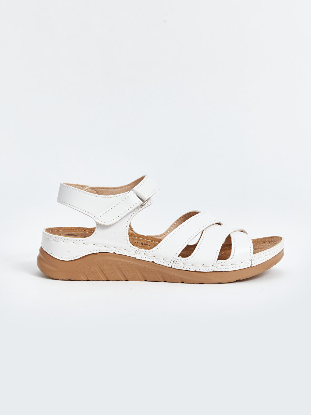 Beyaz Cırt Cırtlı Kadın Sandalet-1
