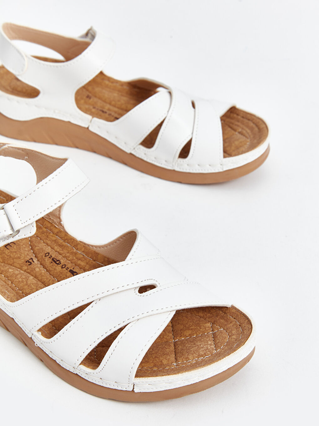 Beyaz Cırt Cırtlı Kadın Sandalet-2