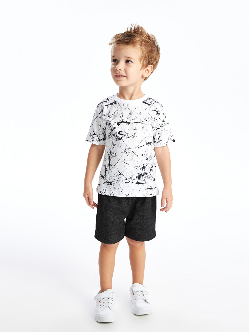 Crew Neck Patterned Baby Boy T-Shirt and Shorts Set of 2 -S4NG53Z1-LRA