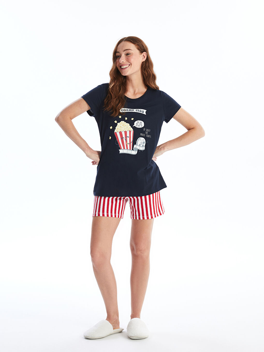 Crew Neck Printed Short Sleeve Women's Short Pyjamas Set